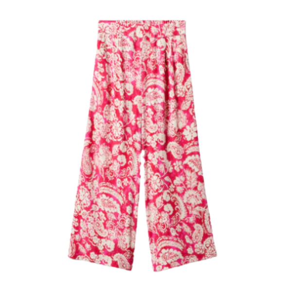 Mango Pink Floral Print Culotte Wide Leg Cropped Bottoms Pants XXL - Picture 4 of 4